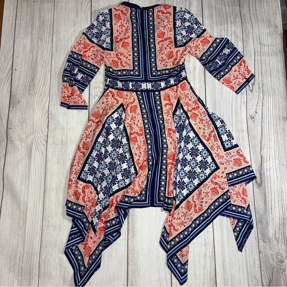 ELIZA J Women’s Bandana Print Handkerchief Dress Navy Orange Boho Coastal Size 6 - Picture 11 of 12